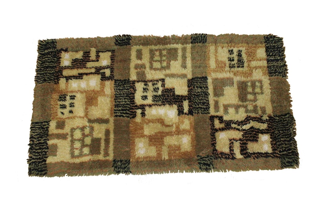 Modernist Vintage Mid Century Modern Woven Rya Rug Carpet Rag Mat ...