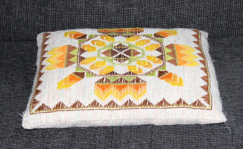 Decorative vintage mid century modern hand embroidered Pillow Cushion Floral Home Decor Interior Textile Flowers Made in Sweden Scandinavia