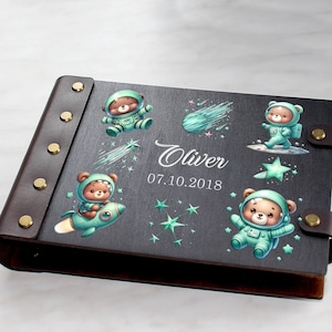 Gepersonaliseerde babyfotoalbum, plakboek jongen meisje, cadeau voor nieuwe moeder, houten album, 1e verjaardag cadeaus voor jongen of meisje