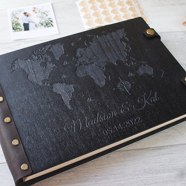 Our Adventure Scrapbook Photo Album, Wedding Scrapbook, Anniversary Couple Gift, Wooden Personalized Album, Wood Travel Photo Guest Book