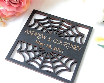 Black Wedding Favors Coaster, Halloween Coaster Favors for Guests in Bulk, Gothic Wedding Decor, Guests Gift