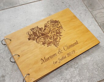 Personalized Wood Wedding Guest Book, Rustic Custom Reception Book