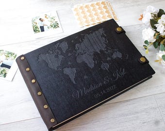 Personalized Wooden Photo Album, Our Adventure Book, Wedding Scrapbook Gift for Couple, Travel Memory Album