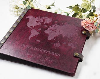 Travel photo album Personalized photo album Wedding Photo Album Wooden adventure photo album Custom photo album