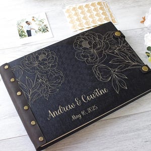 Flower Photo Album, Wedding Scrapbook Album, Personalized Gift for Couple, Wooden Photo Guest Book, Bridal Shower Gift, Anniversary Gift