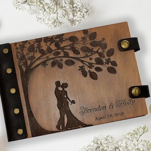 Wedding Gift Personalized Wooden Guest Book Rustic Keepsake for Bride & Groom Custom Photo Guest Book Anniversary Gift Bridal Shower Present