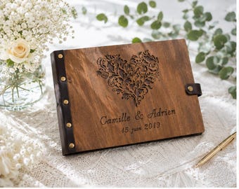Personalized Wooden Wedding Guest Book, Rustic Photo Guestbook, Custom Wedding Memory Book, Gift for Bride & Groom, Anniversary Keepsake