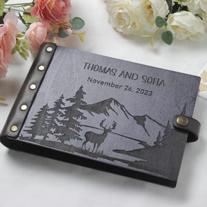 Our Travel Scrapbook, Anniversary Couple Gift, Wooden Photo Album with Mountains, Wedding Album, Adventure Book, Photo Guest Book