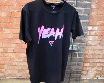 Mens 'YEAH!' T Shirt   vibrant. 1980s. pastel. wave. beach.80s.90s.