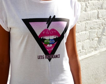 Womens 'Under The Influence' T Shirt.         Lips. Pill. Capsule. Wave. Love.