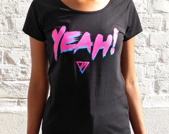 Womens 'YEAH!' T-Shirt      vibrant. 1980s. pastel. wave. beach.80s.90s.