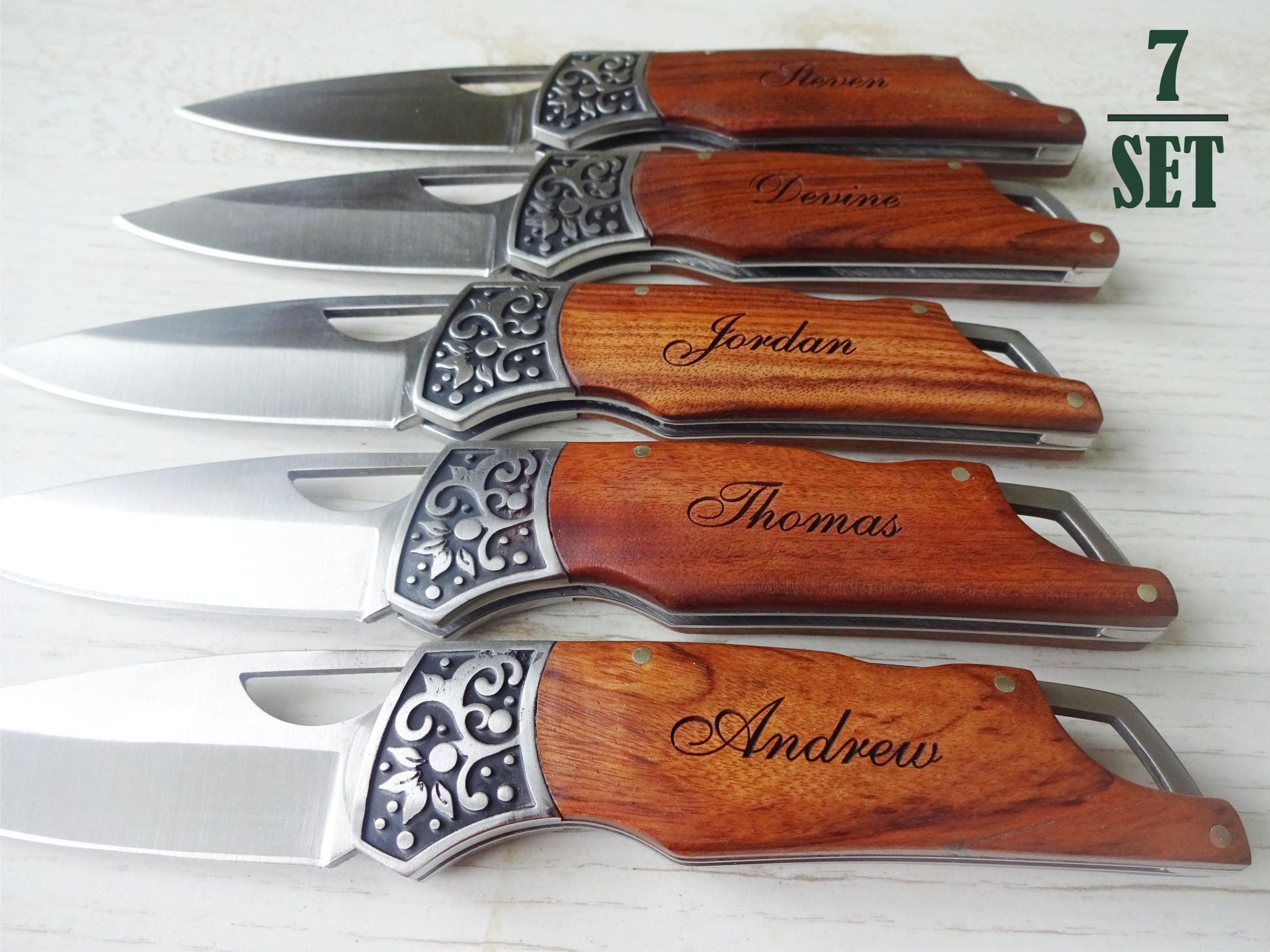 7 SET Personalized Pocket Knives CLASSIC. Gift for Him. Gift Etsy