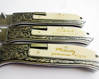 3 SET Personalized Pocket Knives. White folding knife Gift For Boyfriend Gift For Men Personalized Pocket Knife Personalized Uncle Gift