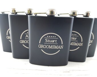 5 Personalized Flasks SET, 7 oz Personalized Flasks Gift for Him Gift for Dad Husband Groom Groomsmen