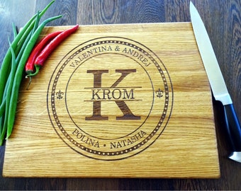 Cutting board handmade engraved personalized. Custom Chopping board for wedding, Christmas, Birthday with Monogram by Algis Crafts