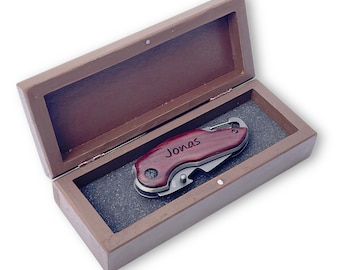 Personalized Folding Pocket Knife– Easy Open Survival Knife with Wooden Handle, Custom Engraved Gift for Groomsmen, Fathers & Outdoor Lovers