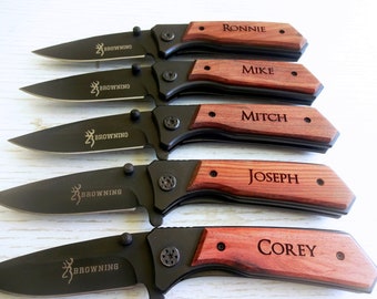 5 SET Customized Pocket Knives. Gift for Him. Gift for Dad, Husband, Brother, Boyfriend. Wedding Gift for Groom, Groomsmen by Algis Crafts