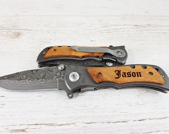 Aangepaste Folding Pocket Knife DAMASK voor Groomsmen beste man Groomsman Voorstel, cadeau voor byfreind, vader, vader, broervoor hem