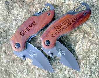 2 SET Personalized Easy Open Camping Pocket Knives– Customized Gift for Him, Dad, Husband, Brother, Boyfriend, Groom, Groomsmen, Friend