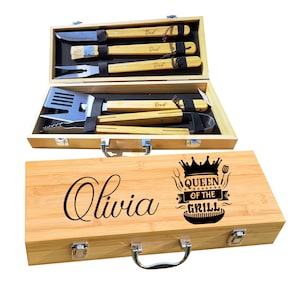 Personalized Grill Set with 5 Utensils Queen of the Grill Custom Grilling Set for Woman BBQ Tool Set Custom Grill Set for Her by AlgisCrafts