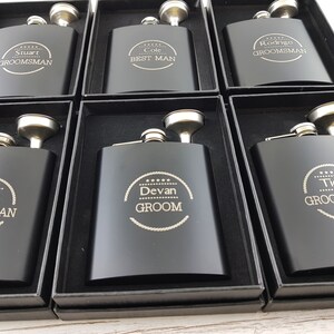 6 Personalized Flasks SET for Groom, Groomsmen, Dad, Husband, Brother, Boyfriend, Grandpa. Uncle, cousin