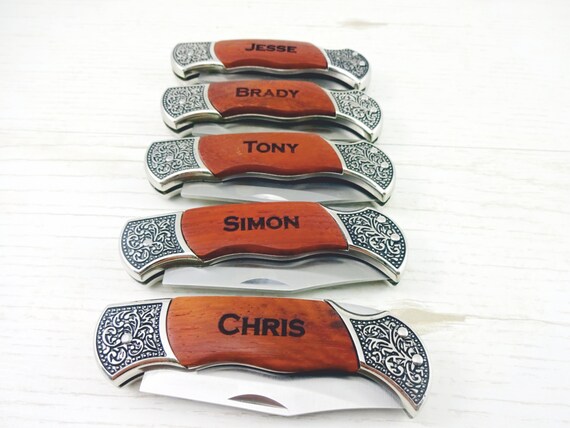5 Personalized Pocket Knives Groomsmen Gifts Engrave Wooden Groomsman Set Gift