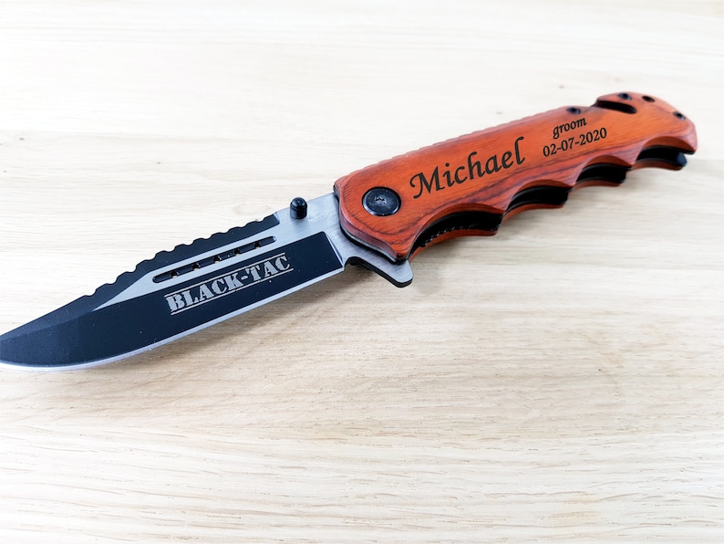 Black Tac Personalized Survival Pocket Knife. Groomsman Gift, Pocket Knife, Groomsman Knife, Groomsmen Knives, Wedding Knife, Custom Knife image 1