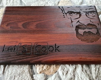 LET'S COOK dark wood cutting board. 8' x 12' Handmade Laser Engraved cutting board. Gift for Birthday. Cutting boards by AlgisCrafts