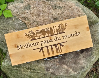 Custom Barbecue Set with 5 Tools Spatula Fork Tongs Knife Brush. Individually Engraved BBQ Wooden Bamboo box by Algis Crafts Gift for Him
