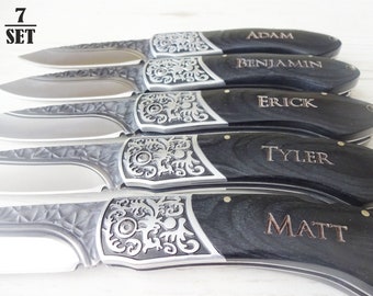 7 SET Boyfriend gift, Husband gift, Unique Pocket Knife, Mens gift, Gift for Husband, Tactical Knife, Gifts for Him Custom Knife