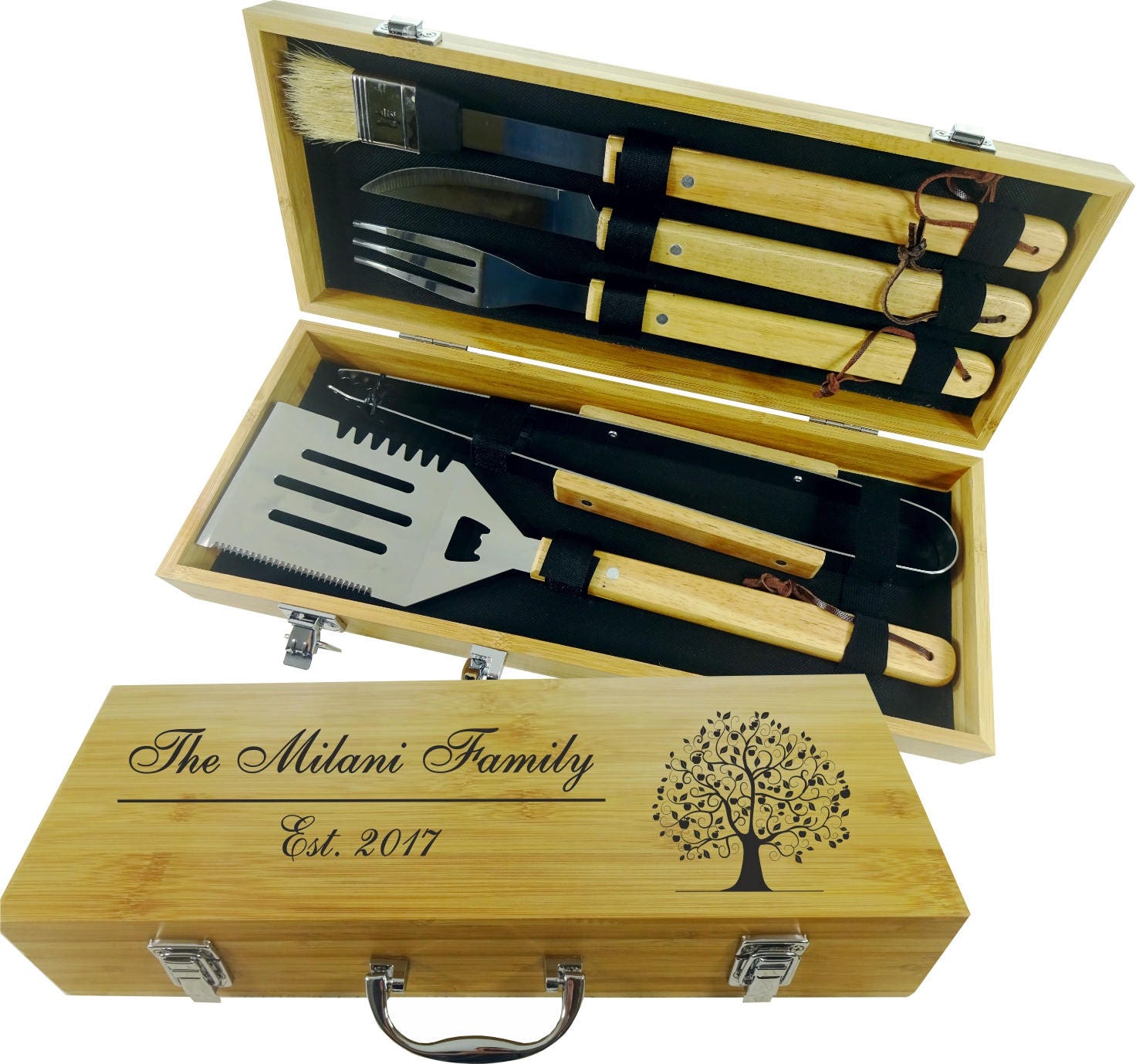 GRILLING set with TREE. Custom engraved personalized barbecue Etsy