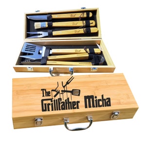 Grill Gift Set, BBQ Grilling Tools, Barbecue Gift, Personalized BBQ Set, Engrave Grill Tool, Grill Case Gift Idea Gift for GrillFather