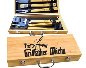 Grill Gift Set, BBQ Grilling Tools, Barbecue Gift, Personalized BBQ Set, Engrave Grill Tool, Grill Case Gift Idea Gift for GrillFather