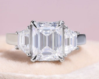 Lab Diamond Big Square Ring Emerald Cut CVD Diamond