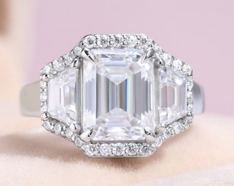 CVD Lab Diamond Amazing Ring Emerald Cut Handmade Jewelry Ring for Women 3.25 Carat F VS1, IGI Certified