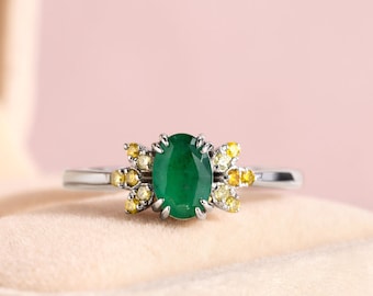 Perfecte ovale smaragdgroene diamanten verlovingsring voor toekomstige vrouw, groene smaragdgroene ovale ring voor vrouwen, 1 karaat smaragdgroene ring
