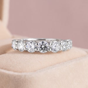Luxury 7 Stone Natural Diamond Ring, Round Brilliant F-G Color VS-SI Clarity, Half Eternity Design, Elegant Wedding for Women