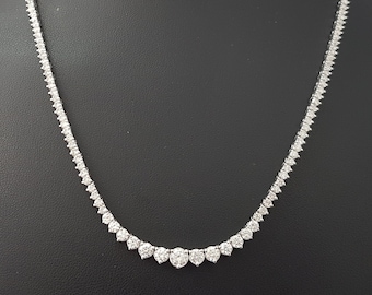 Stunning 9 Ct D/VVS1 Moissanite Diamond Tennis Necklace, Graduated Design, Fancy Sparkle, Wedding Gift for Her