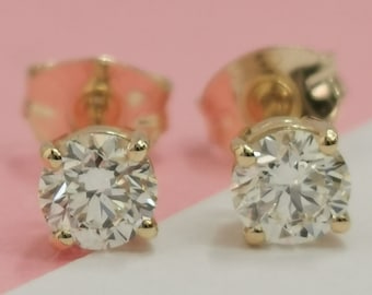 Solid Gold Real Diamond Stud Earrings for Birthday Gift