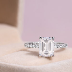 2.3 Carat Lab Diamond Engagement Ring, Solid 14k White Gold Promise Ring, Emerald Cut Diamond Solitaire Ring, Certified D/VVS2, Bridal Gift