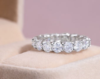 Elegant 4.0 Carat Lab Created Diamond Ring, 14k White Gold Eternity Ring, Round Diamond Wedding Ring for Women, Certified Diamond F/VSS2