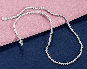 Collar de tenis de eternidad con diamantes reales de 6,00 ct, oro blanco de 14 k, D VVS2, para ella, para él, certificado, tasado, corte redondo, natural