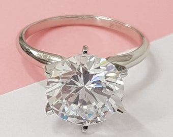 Huge Round Moissanite Engagement Ring Huge Diamond Wedding White Gold Ring Big Moissanite Solitaire Gold Ring 6 Prong Ring