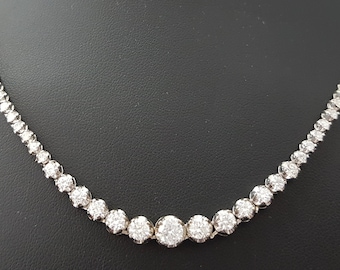 Real Diamond Graduated Tennis Necklace 20 INCH 14k White Gold D VS2-SI1 For her for him Certified Appraised Round cut Natural