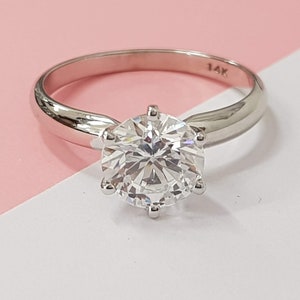 Anel de noivado com diamante brilhante de 2 quilates cultivado em laboratório, anel solitário em ouro branco 14k, anel de noivado com diamante de lapidação redonda, certificado E/VS1, feminino