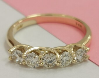 Fijne 5 stenen 1 CT diamanten minimalistische verlovingsring 14K echt geelgoud kleur D Verbazingwekkende helderheid VS1 bruiloft speciaal evenement cadeau voor vrouw