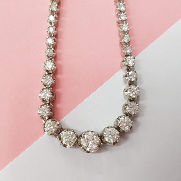 5.70 Carat Real Diamond Tennis Necklace, Certified D/VS2-SI1 Graduated Stone, Solid 14k White Gold Bridal Necklace,
