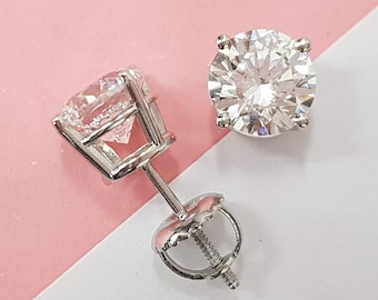 1.5 Carat Lab Created Diamond Earrings, Real 14k White Gold Stud Earrings, Diamond Solitaire Studs, Certified Round Cut Diamond E/VS2, Women