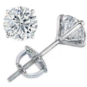Solid 14k Gold Stud Earrings, 1.55 Carat Lab Grown Diamond Stud Earrings, Certified F/VS1 Round Cut Diamond Studs, Gold Solitaire Studs
