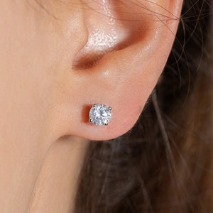 1.0 Ct Lab Grown Diamond Stud Earrings, Solid 14k White Gold Diamond Earrings, Dainty Stud Earrings, Certified Round Cut E/VS2 Prong Setting